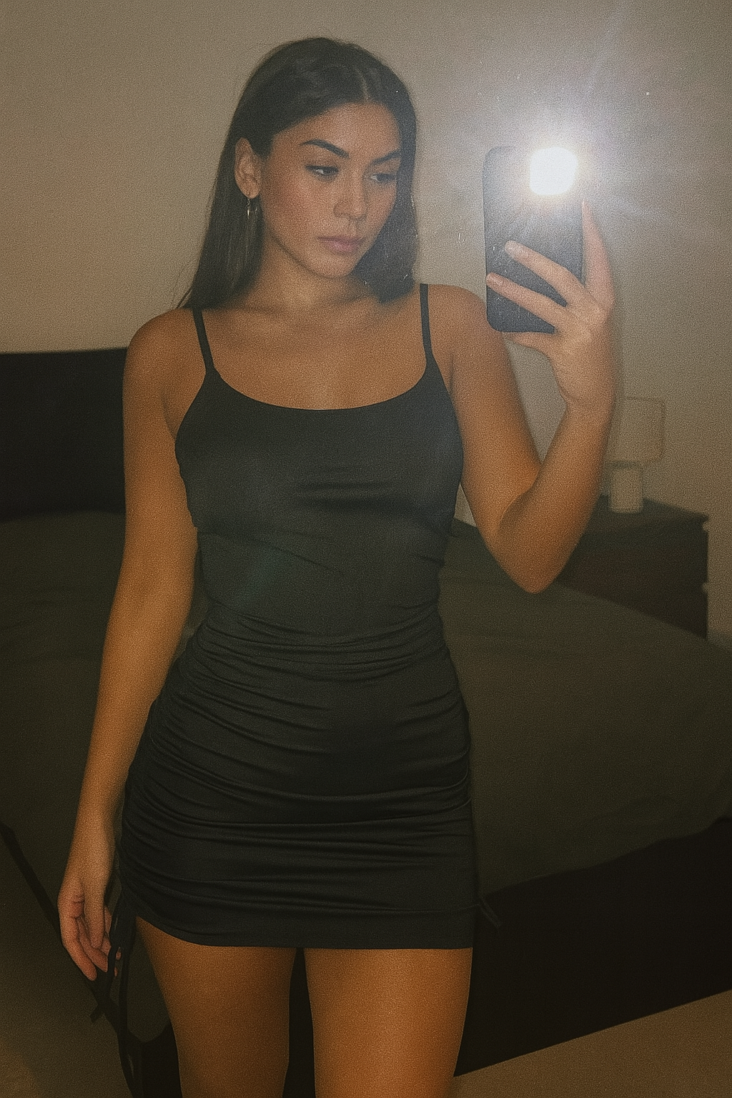 VESTIDO MICROFIBRA FRUNCES TIRAS COSTADO