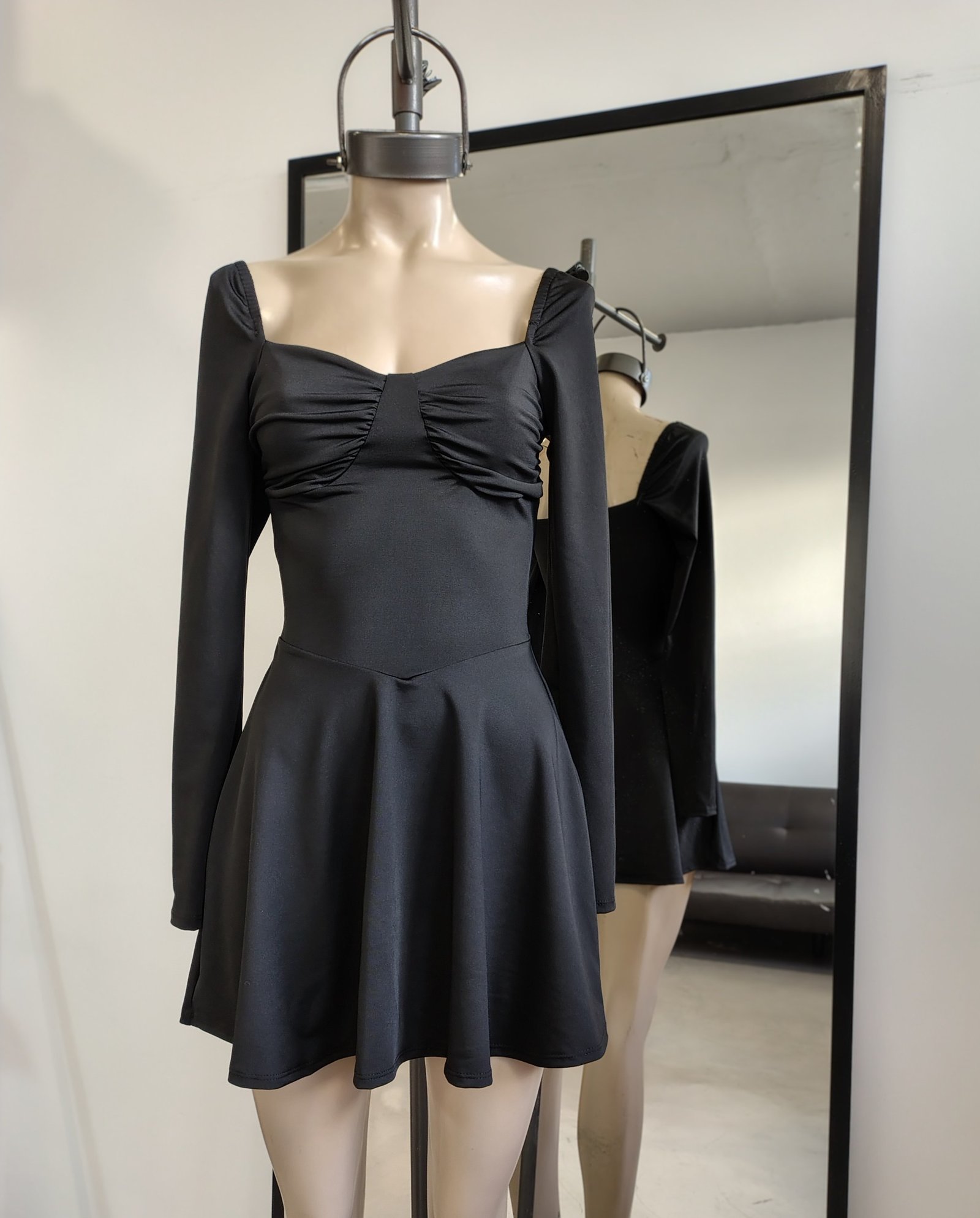 VESTIDO MICROFIBRA ACAMPANADO MANGA