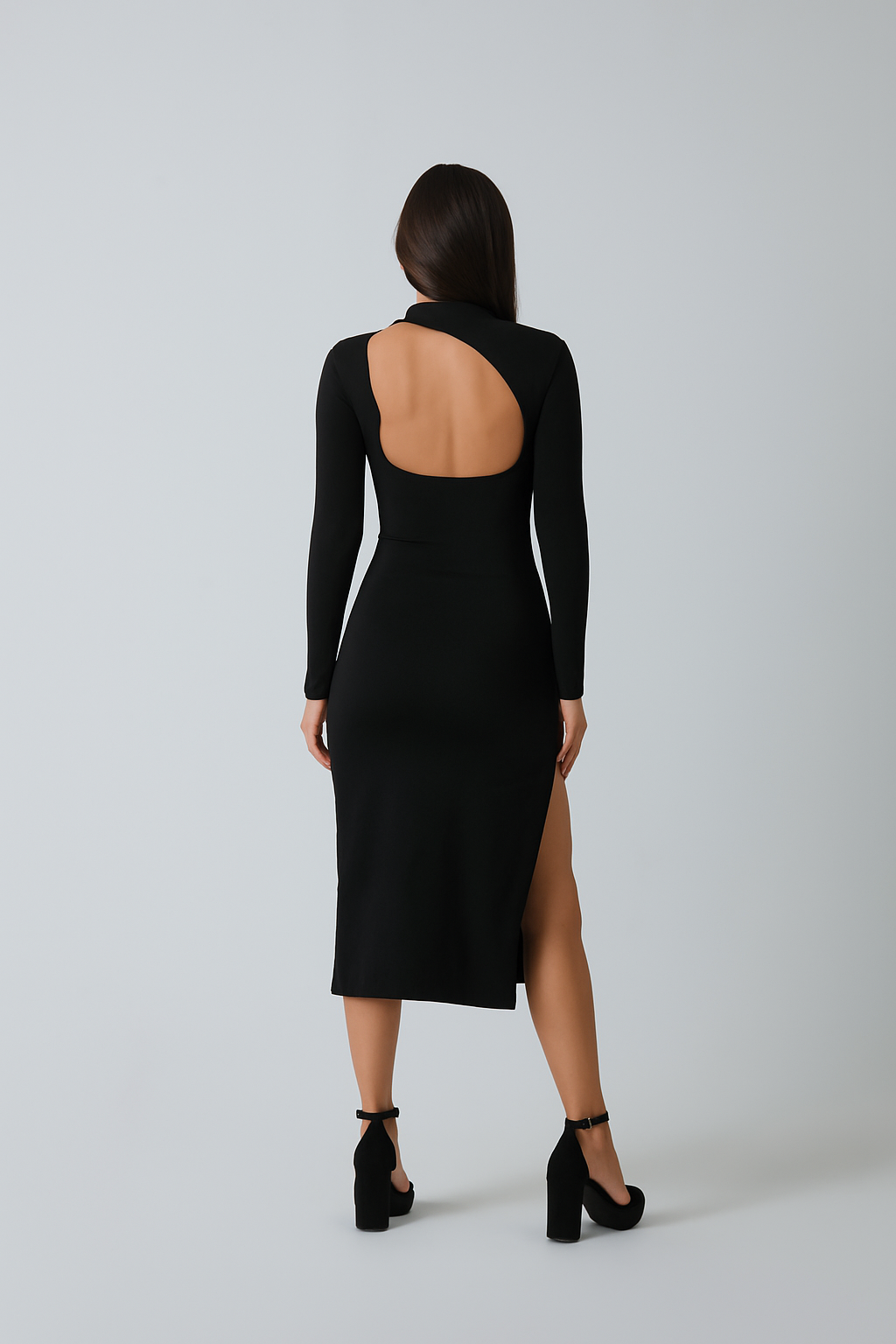 VESTIDO MICROFIBRA LARGO MANGA LARGA CON ESPALDA ABERTURA