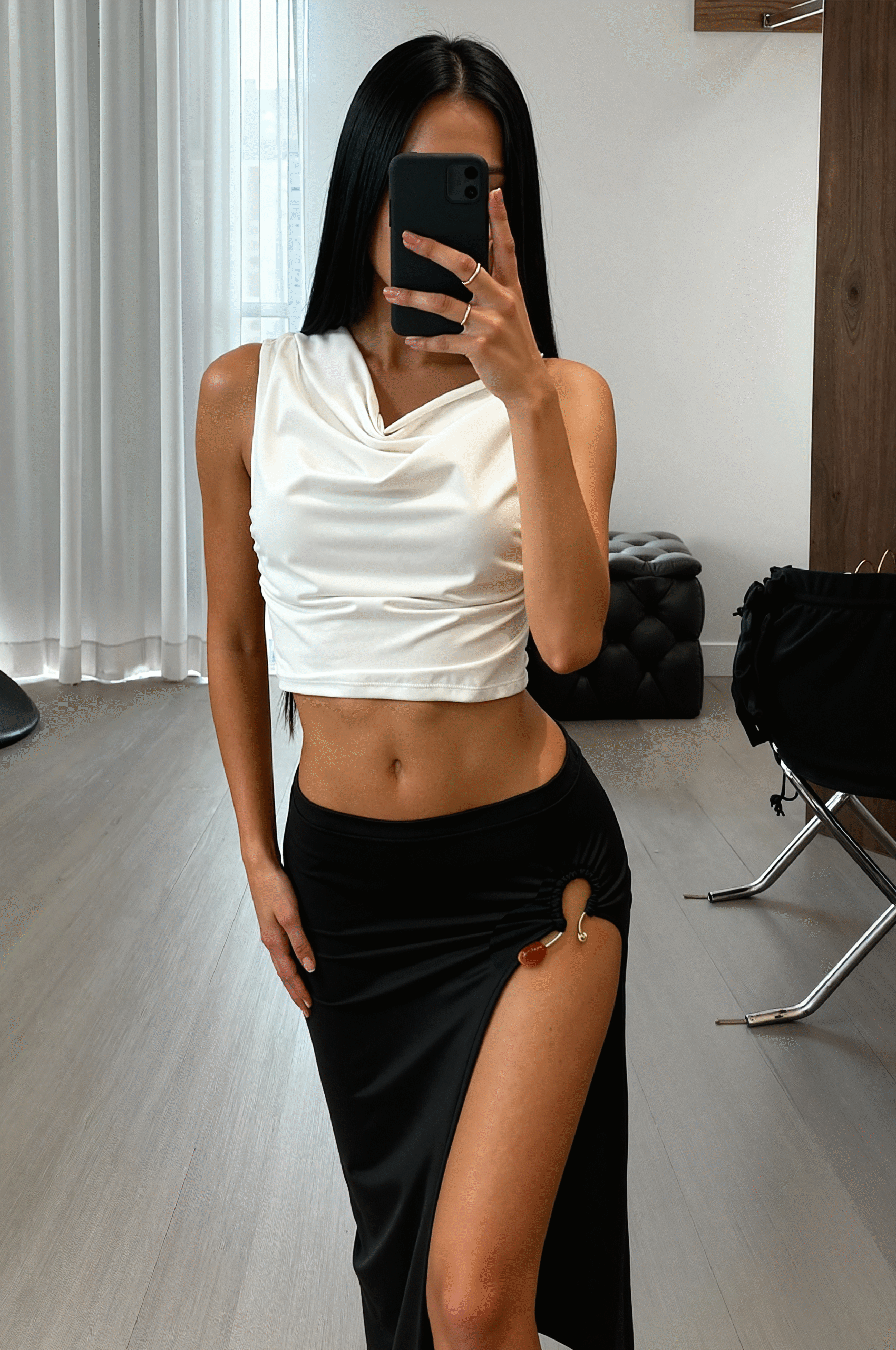 POLLERA MICROFIBRA MIDI HEBILLA PIEDRA TAJO