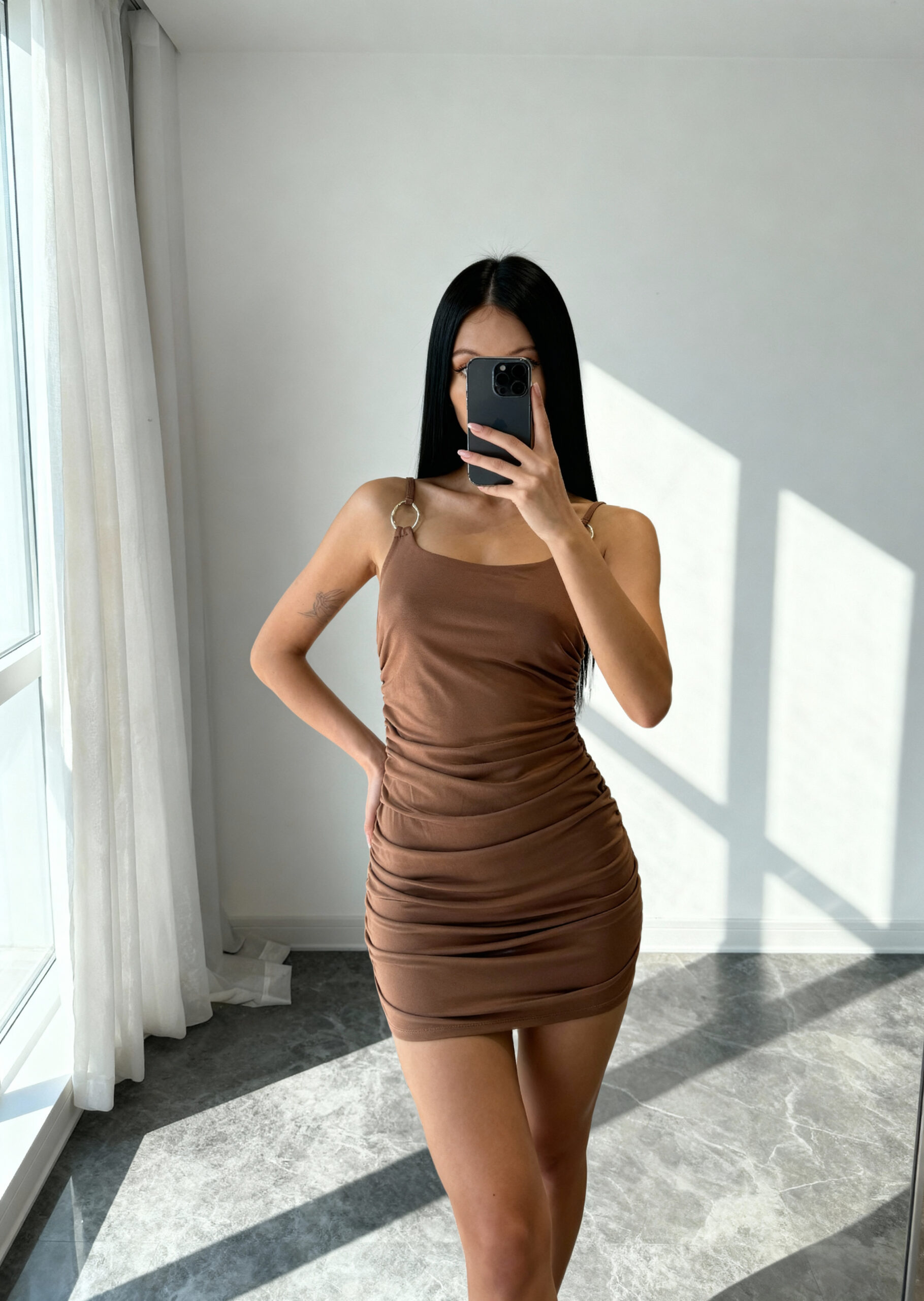 VESTIDO MICROFIBRA AROS DORADOS