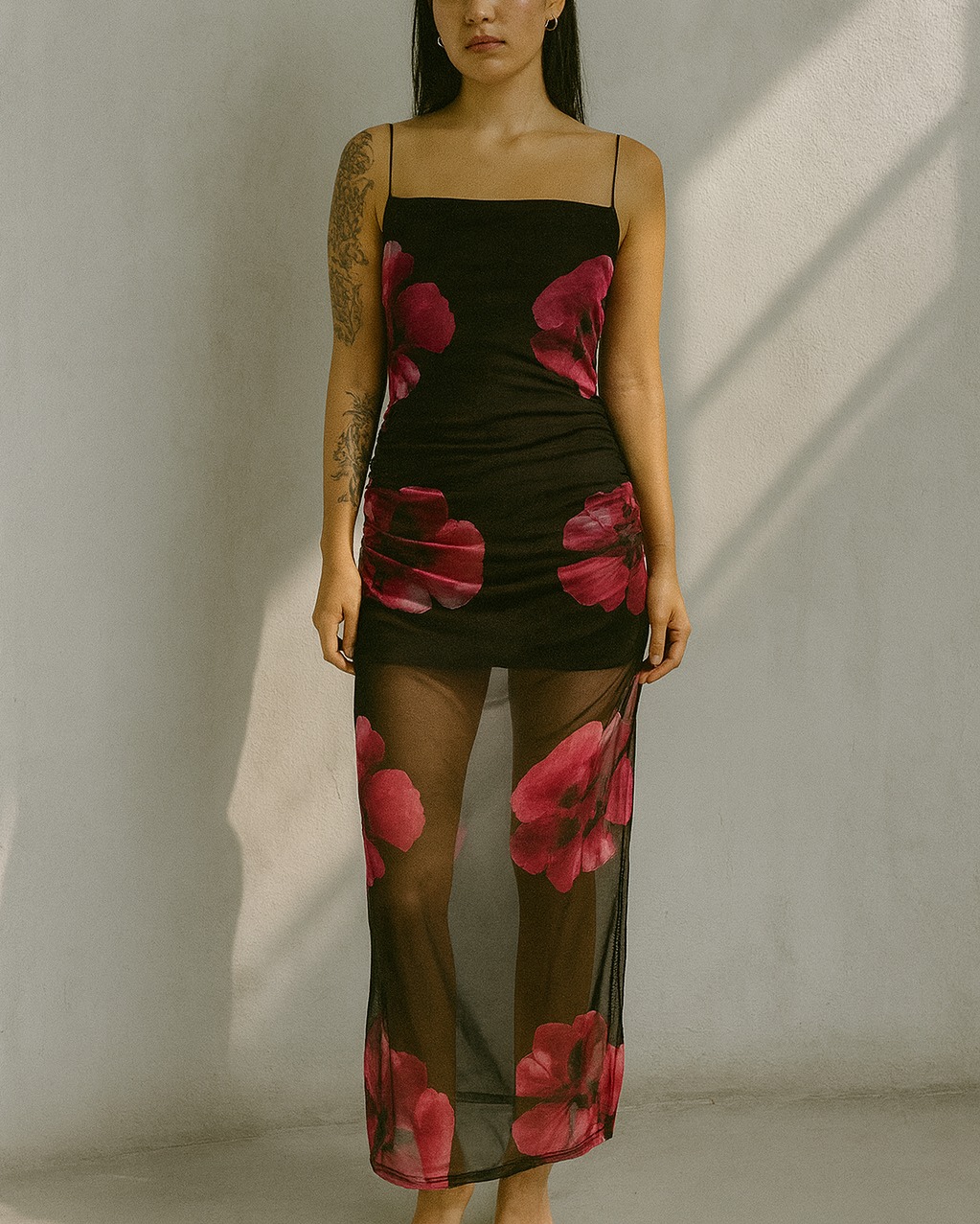 VESTIDO TUL LARGO FRUNCE