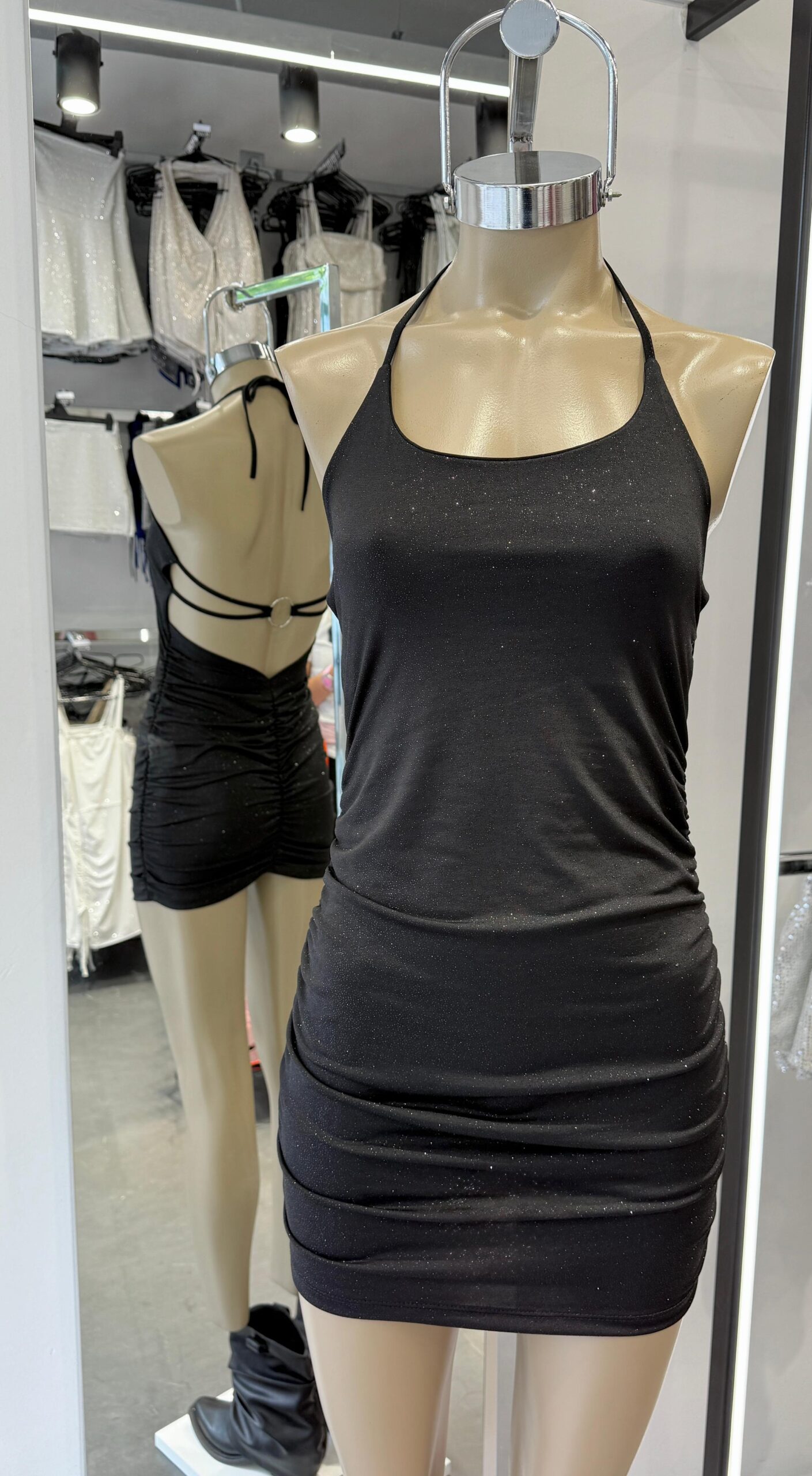 VESTIDO MICROFIBRA GLITTER ESPALDA ARO