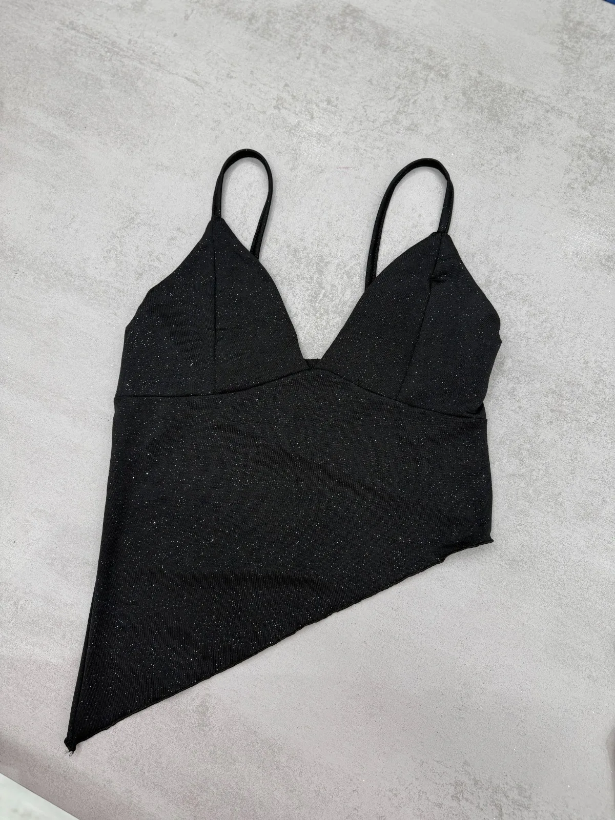 TOP MICROFIBRA GLITTER BRETELES Y PICO