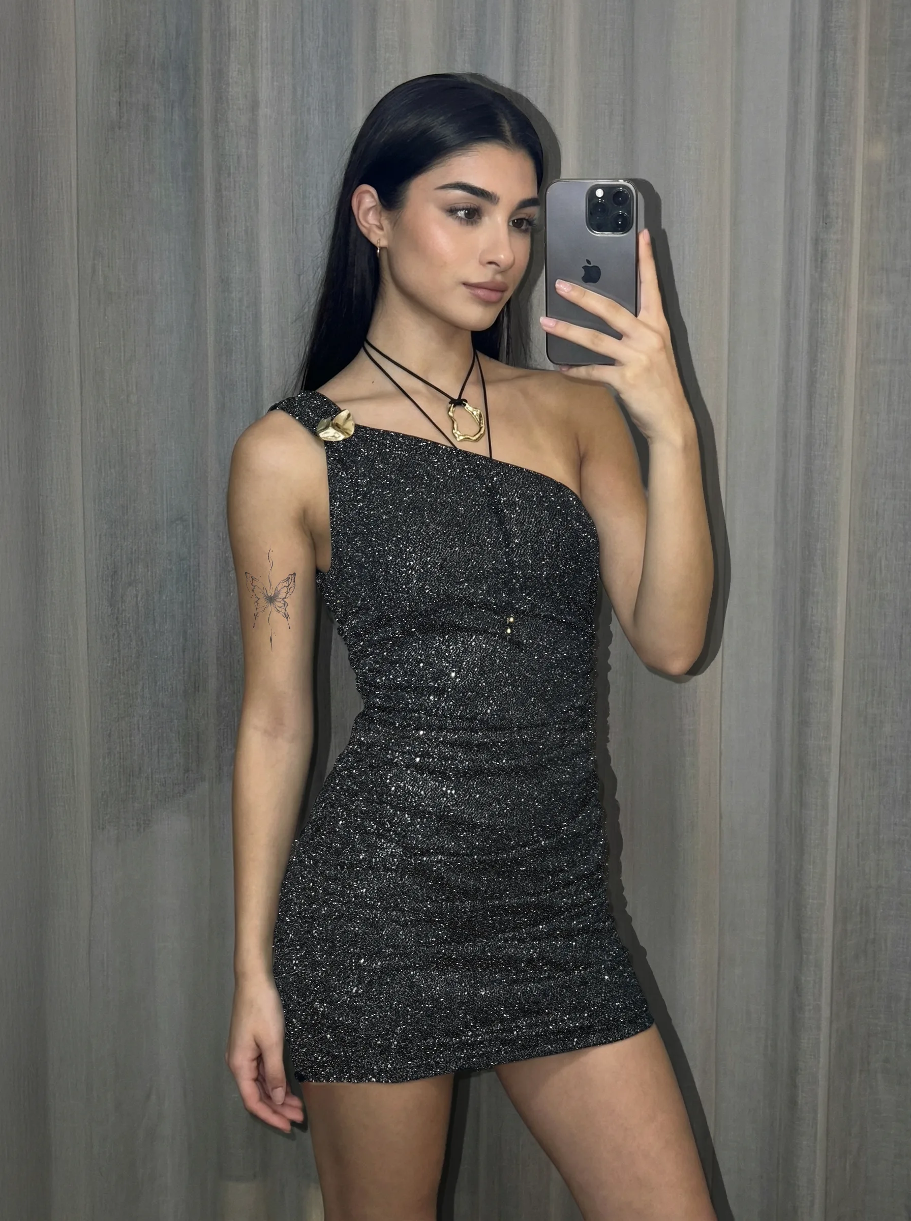 VESTIDO MICROFIBRA GLITTER IRREGULAR ANI