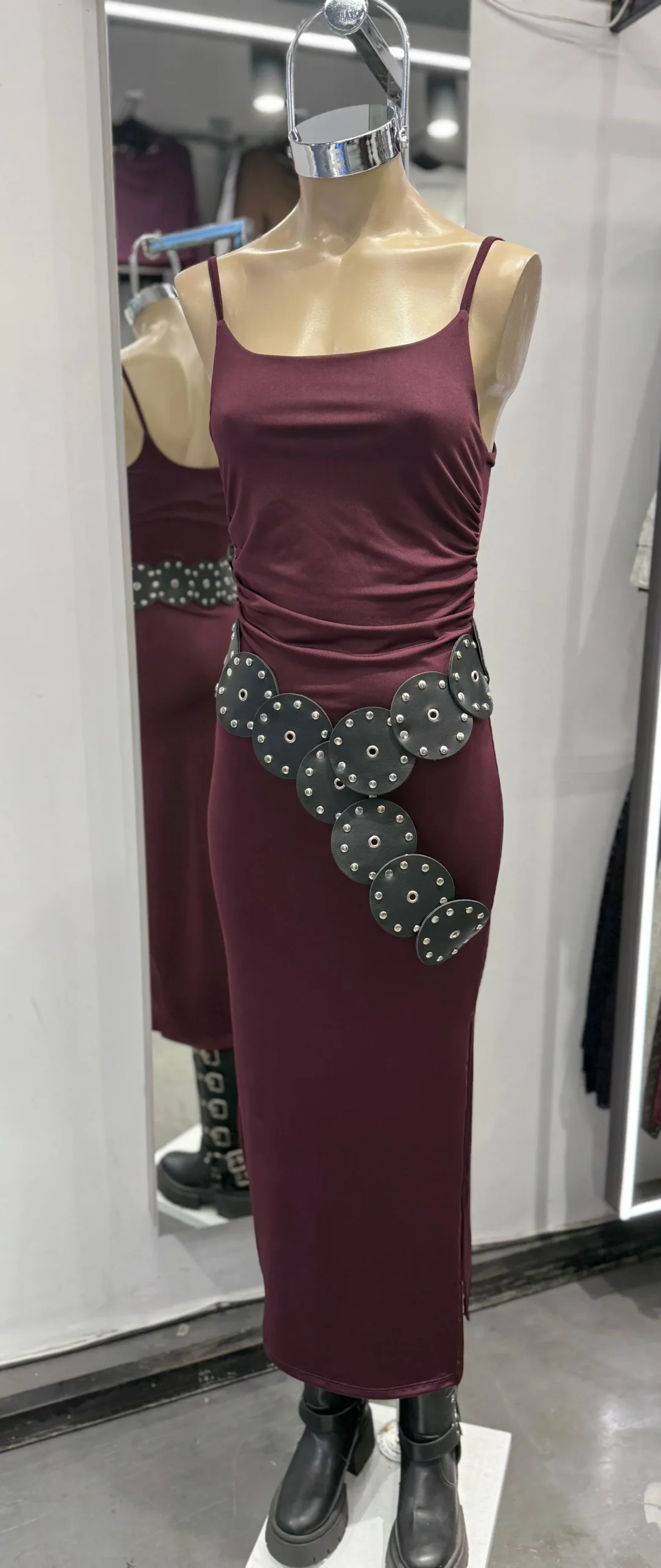 VESTIDO MICROFIBRA LARGO FRUNCE COSTADOS