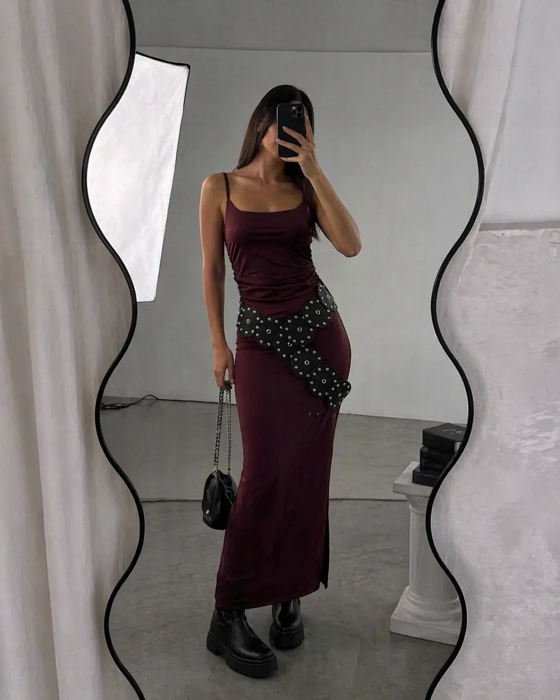 VESTIDO MICROFIBRA LARGO FRUNCE COSTADOS