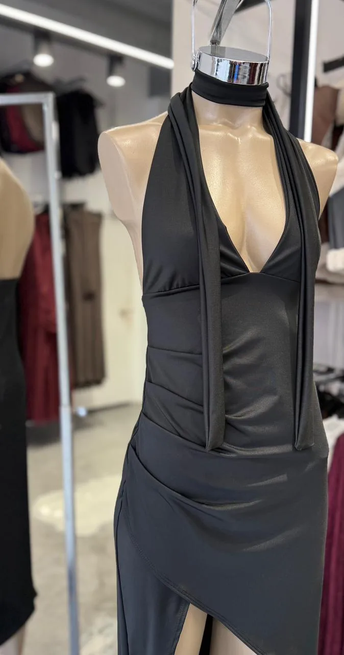 Alternative view of VESTIDO MICROFIBRA LARGO TAJO Y BUFANDA