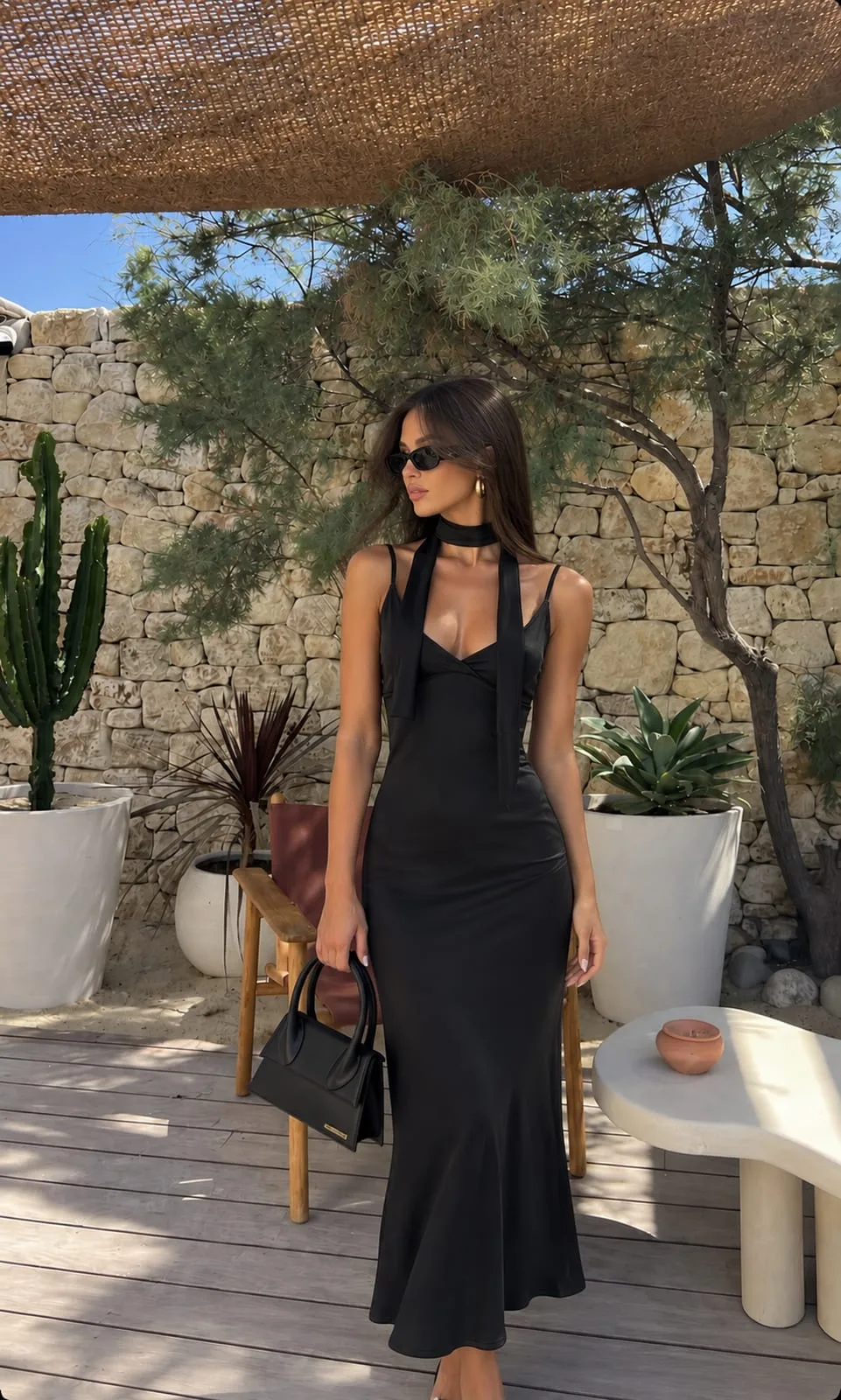 VESTIDO MICROFIBRA LARGO ESCOTE EN V BUFANDA